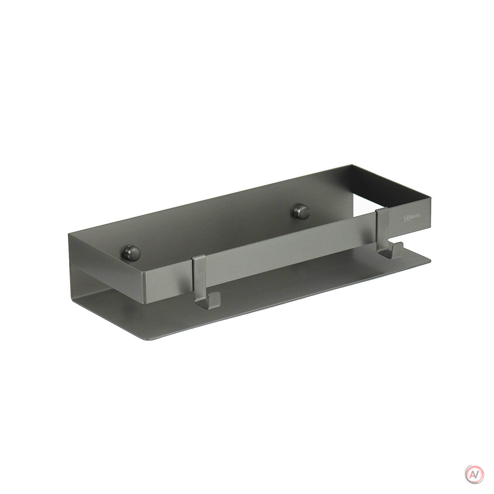 Полка для душа прямая Lemark 300 мм SHELF LINE из нерж. стали с крючками, графит